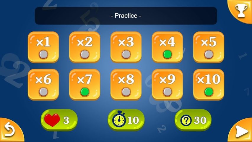 Screenshot 3: Multiplication and Division Tables. Training.