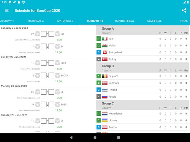 Screenshot 5: Schedule for EuroCup 2020 (2021)