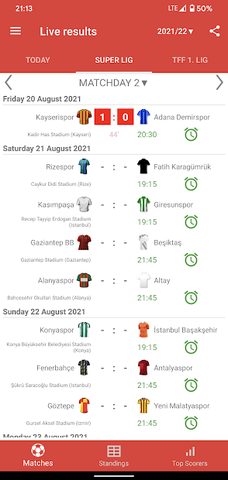 Screenshot 1: Live Scores for Super Lig 2021/2022