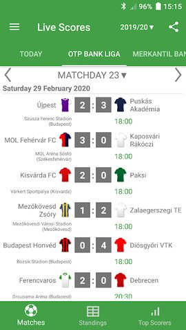 Screenshot 1: Live Scores for OTP Bank Liga 2021/2022