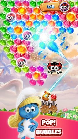 Screenshot 1: Smurfs Bubble Shooter Story