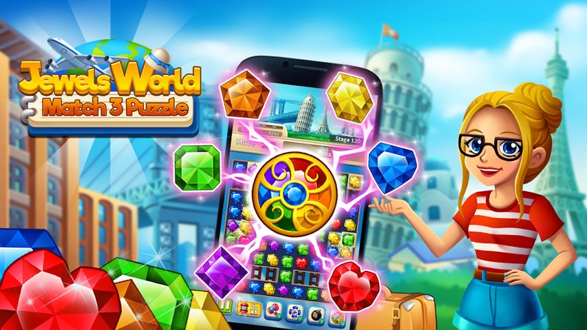 Screenshot 1: Jewels World Match 3 Puzzle