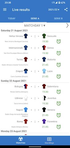 Screenshot 1: Live Scores for Serie A Italy 2021/2022