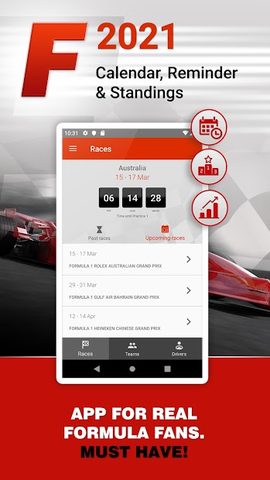 Screenshot 1: Formula 2021 Calendar & Standings