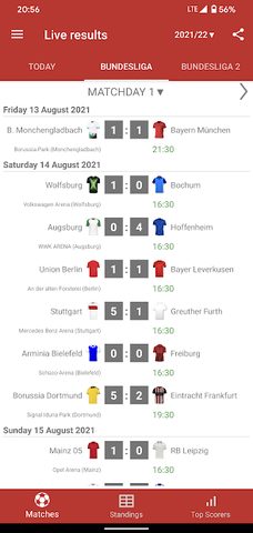Screenshot 1: Live Scores for Bundesliga 2021/2022