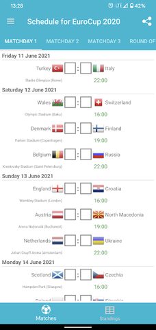 Screenshot 1: Schedule for EuroCup 2020 (2021)