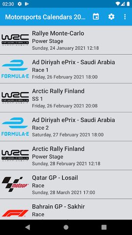 Screenshot 1: Motorsport Calendar 2022