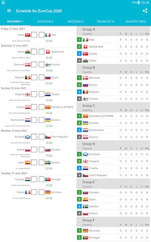 Screenshot 7: Schedule for EuroCup 2020 (2021)
