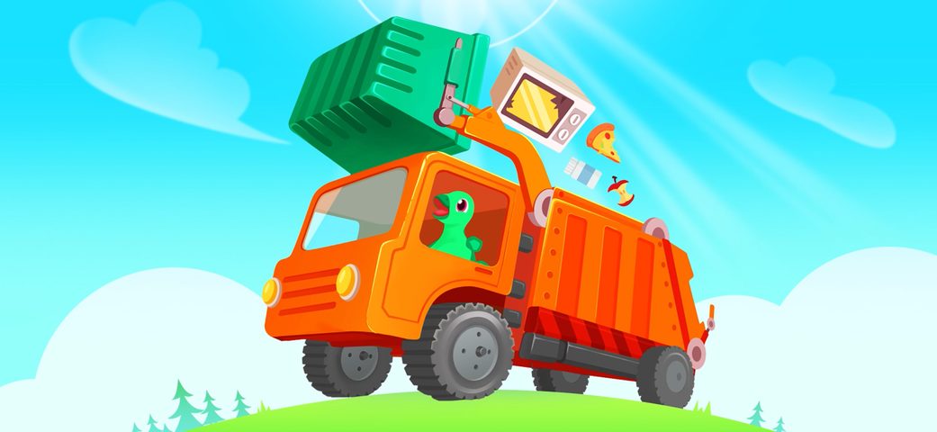 Screenshot 1: Dinosaur Garbage Truck Games 4+