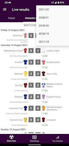 Screenshot 7: Live Scores for Premier League 2021/2022