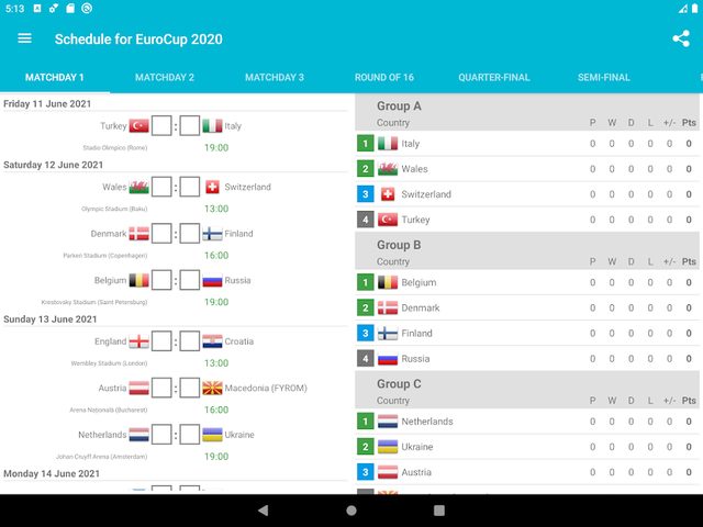 Screenshot 4: Schedule for EuroCup 2020 (2021)