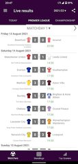 Screenshot 1: Live Scores for Premier League 2021/2022